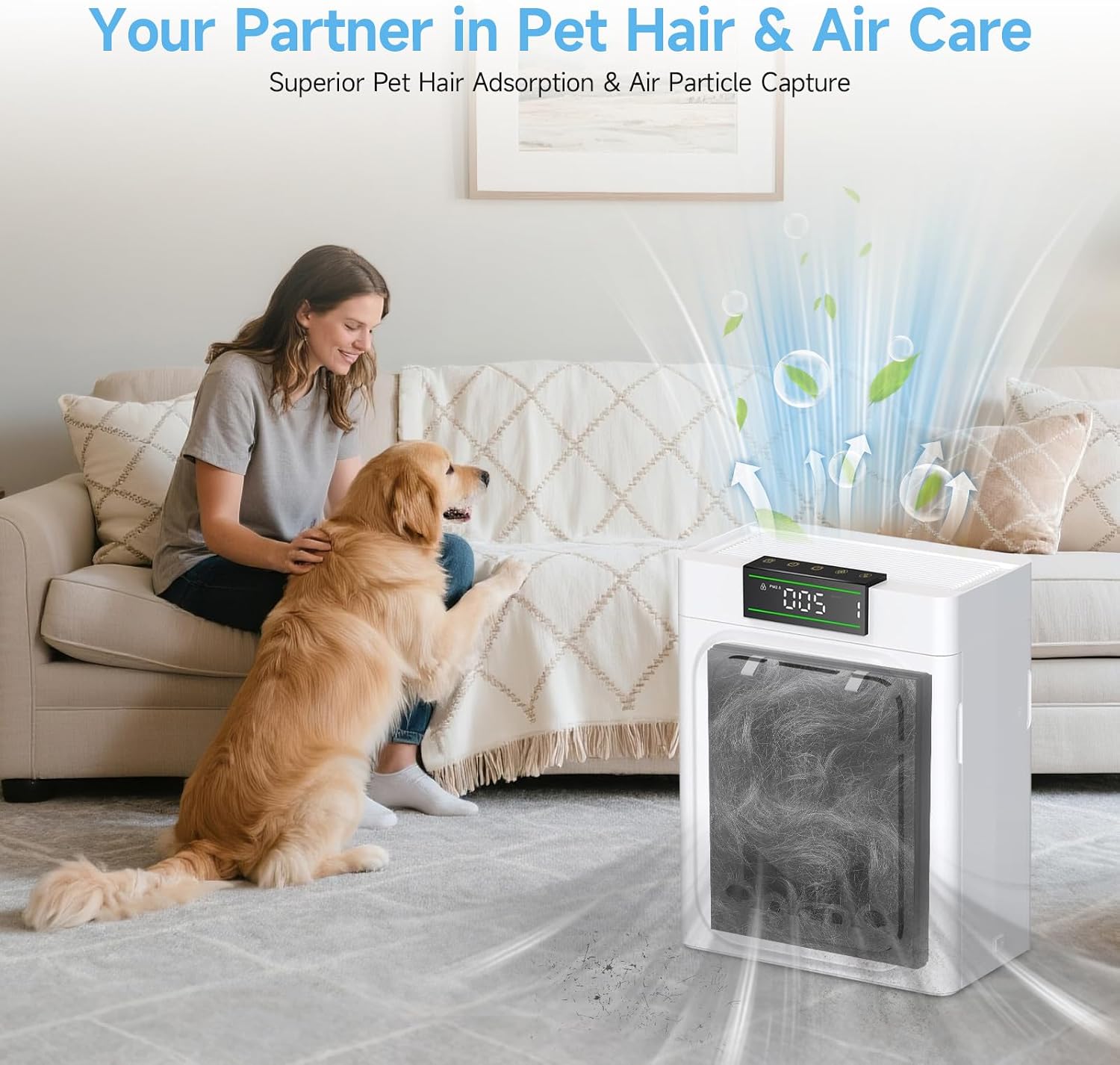 PP02 Replacement Filter Compatible with Oneisall PP02 Pet Air Purifier, Double-Sided HEPA Filter for Pet Hair, Dander, Odor, 2 Pack with Washable Pre-Filters