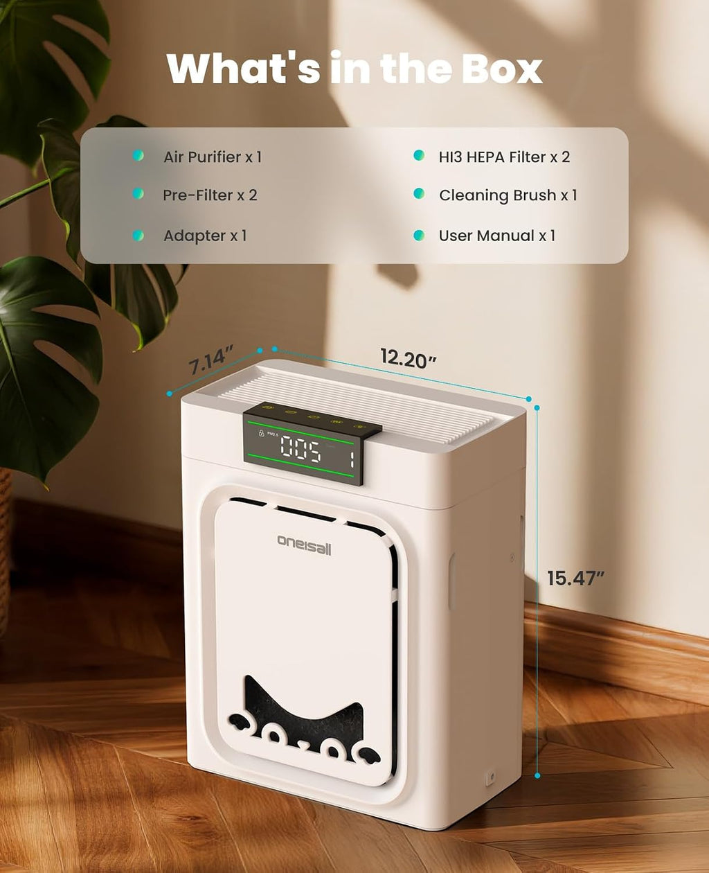 Pet Air Purifier for Large Rooms, Washable Filter & PM2.5 Display