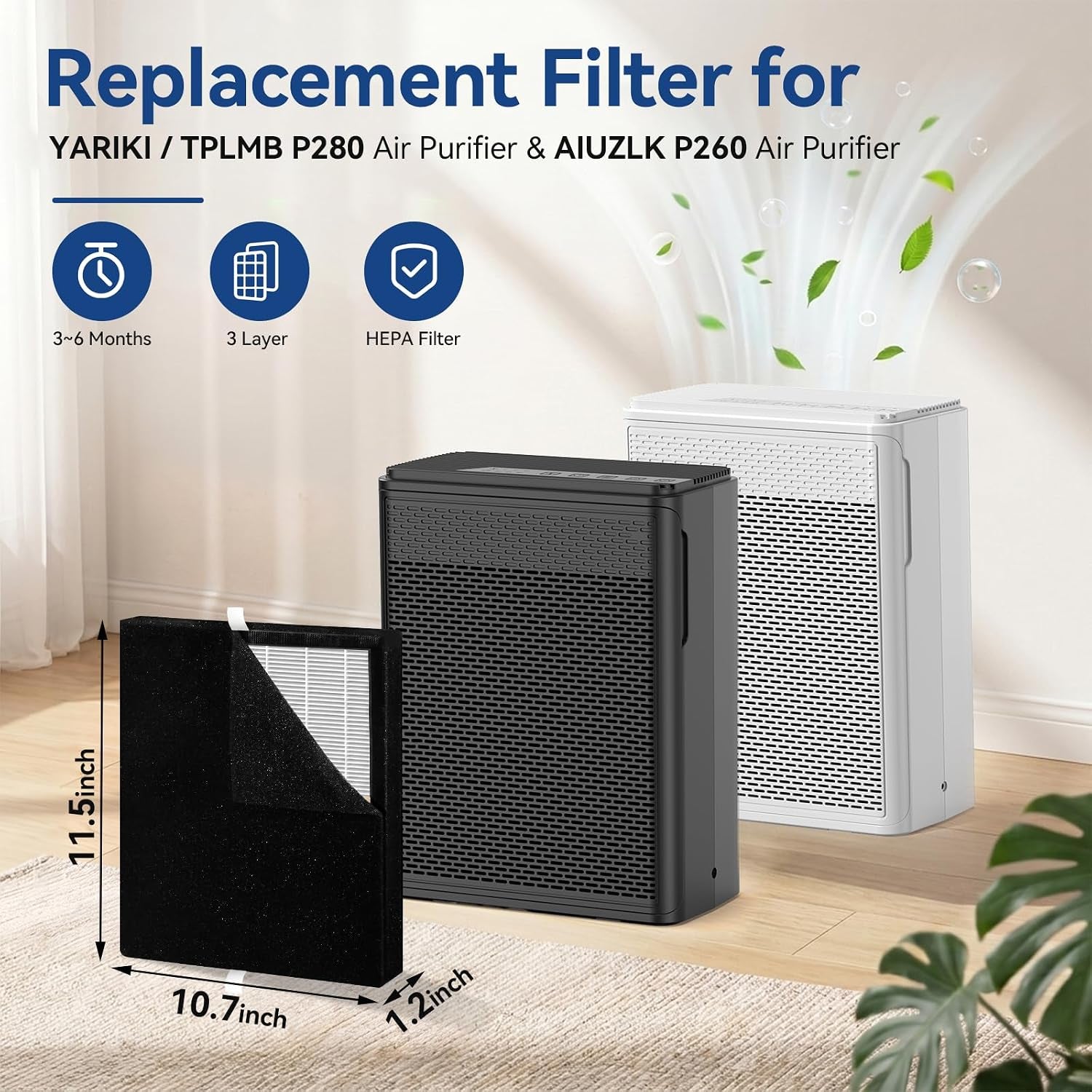 P280 P260 Air Purifier Replacement Filter,Only Compatible with TPLMB/ P280 and AIUZLK P260 Air Purifies,Washable Pre-Filter,H13 Hepa,Activated Carbon,P280-Wrf (2 Pack)